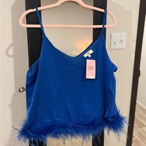 Entro Blue Feather Trim Cami Top